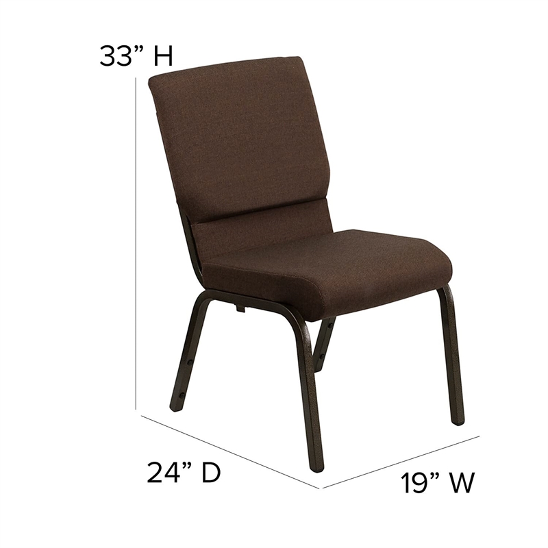 Bowery Hill Fabric Church Stacking Chair in Brown and Goldvein
