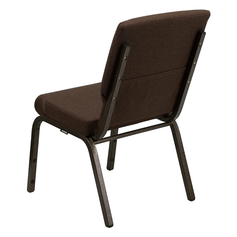 Bowery Hill Fabric Church Stacking Chair in Brown and Goldvein