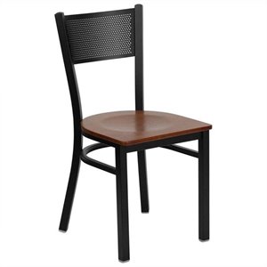 bowery hill black grid back metal dining chair in cherry