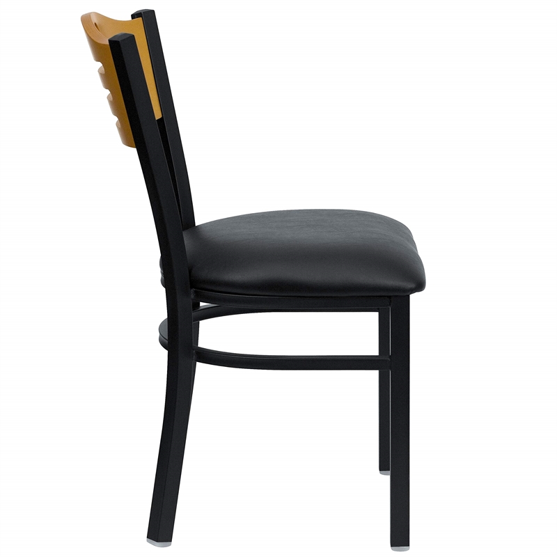 Bowery Hill Industrial Vinyl/Metal Slat Back Dining Chair in Black