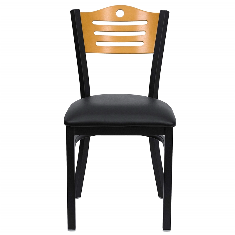 Bowery Hill Industrial Vinyl/Metal Slat Back Dining Chair in Black