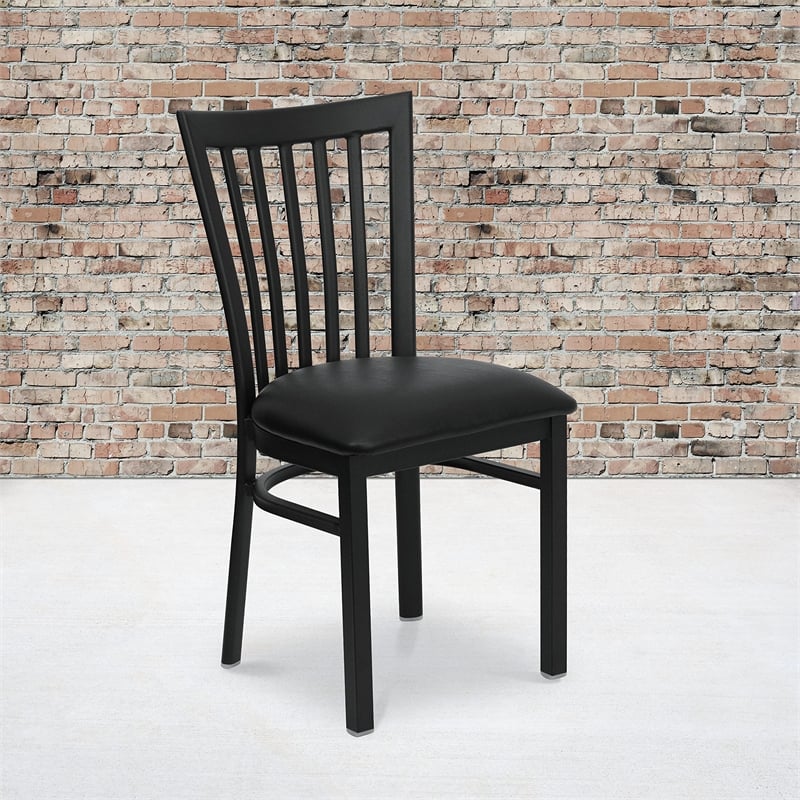 Bowery Hill Industrial Vinyl/Metal School House Back Dining Chair in Black