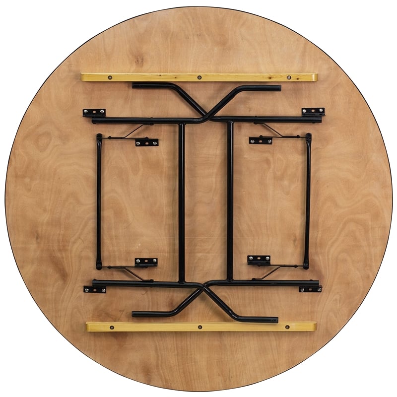 Bowery Hill Wood/Metal Round Folding Banquet Table in Black/Natural