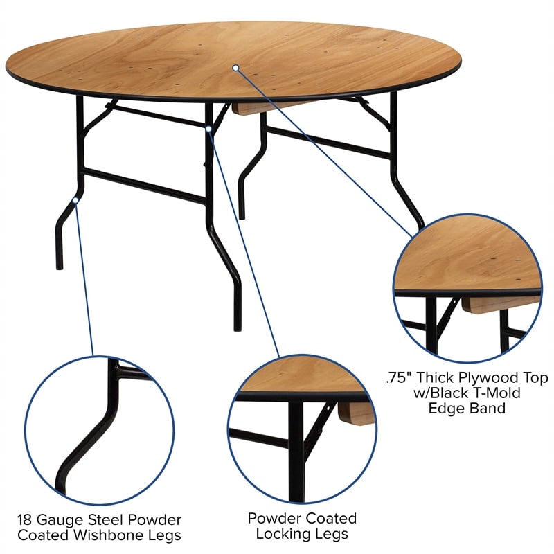 Bowery Hill Wood/Metal Round Folding Banquet Table in Black/Natural