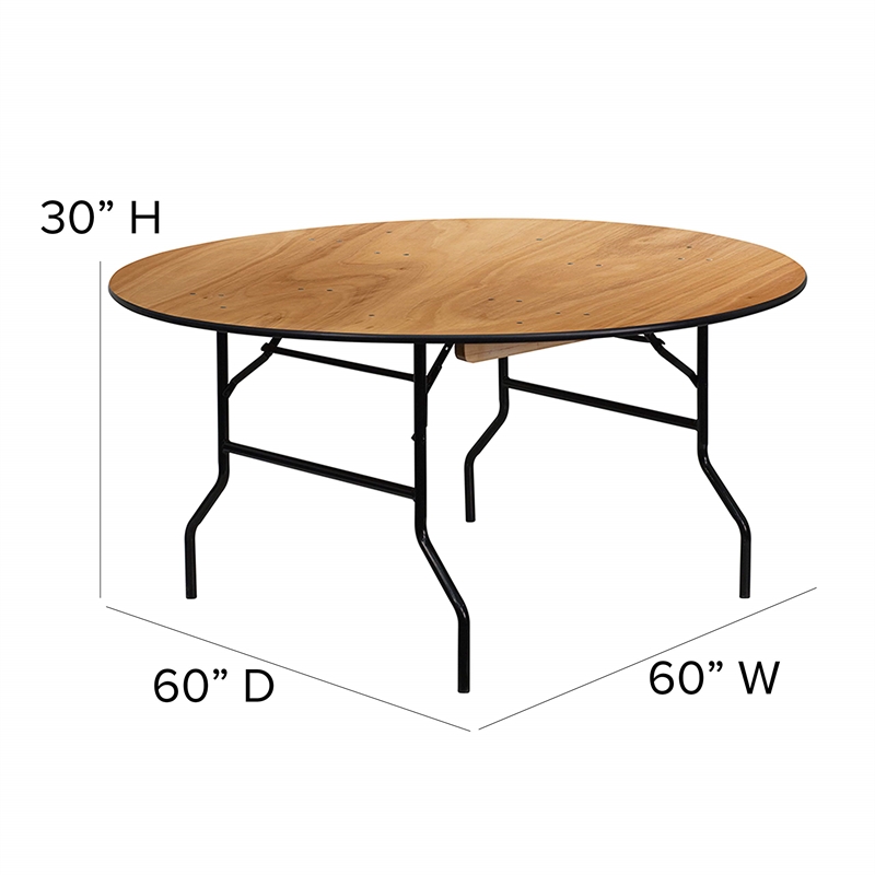 Bowery Hill Wood/Metal Round Folding Banquet Table in Black/Natural