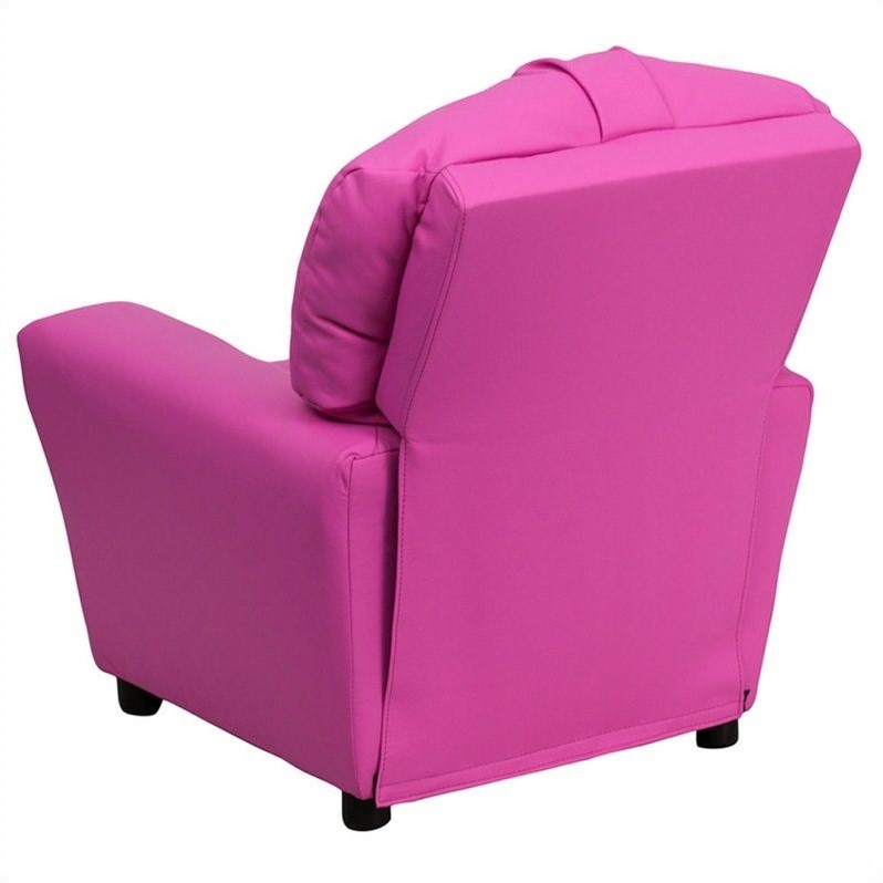 Bowery Hill Contemporary Vinyl Kids Recliner with Cup Holder Armrest in Pink