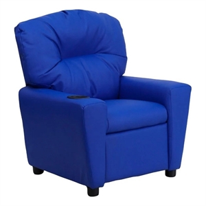 Bowery Hill Contemporary Vinyl Upholstered Kids Recliner with Cup Holder in Blue