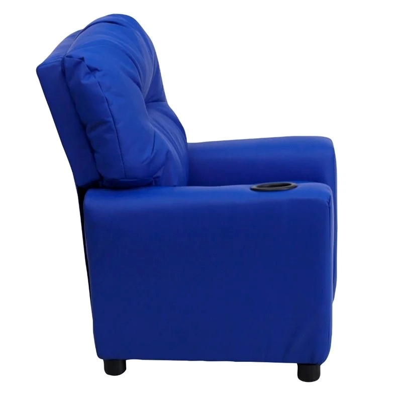 Bowery Hill Contemporary Vinyl Upholstered Kids Recliner with Cup Holder in Blue