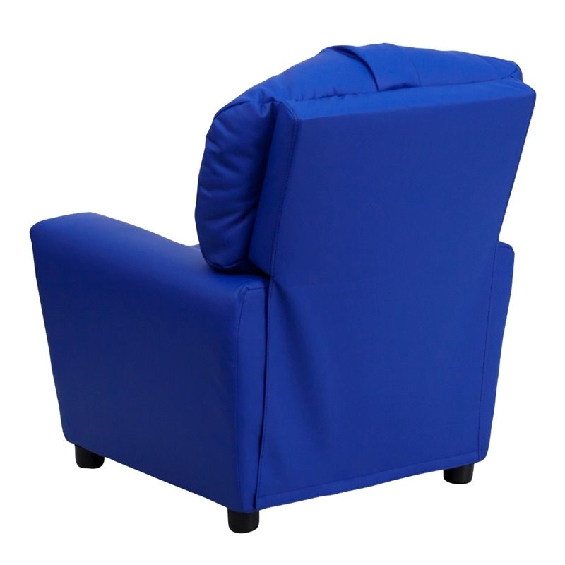 Bowery Hill Contemporary Vinyl Upholstered Kids Recliner with Cup Holder in Blue