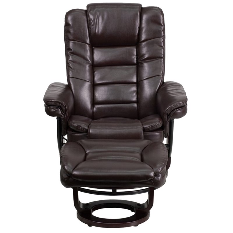 Bowery Hill Contemporary LeatherSoft Plush Arms Recliner in Brown
