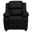Bowery Hill Contemporary Faux Leather Kids Recliner with Storage Arms in Black