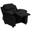 Bowery Hill Contemporary Faux Leather Kids Recliner with Storage Arms in Black