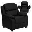 Bowery Hill Contemporary Faux Leather Kids Recliner with Storage Arms in Black