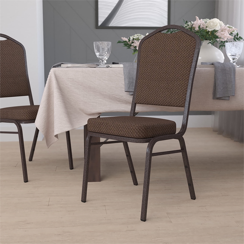 Bowery Hill Fabric/Metal Crown Back Banquet Stacking Chair in Brown