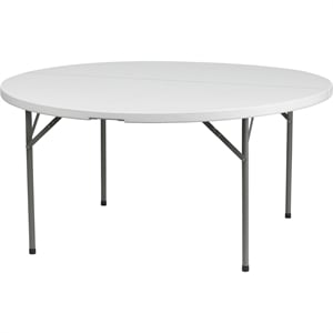 Bowery Hill 60 Inch Round Granite Folding Table in White