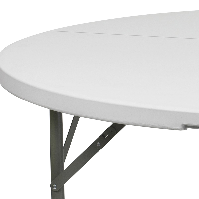 Bowery Hill 60 Inch Round Granite Folding Table in White