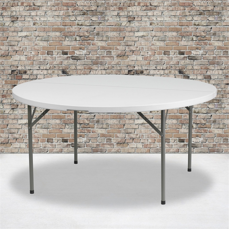 Bowery Hill 60 Inch Round Granite Folding Table in White