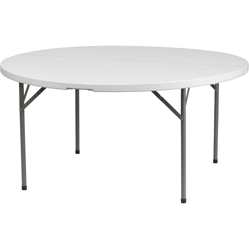 Bowery Hill 60 Inch Round Granite Folding Table in White