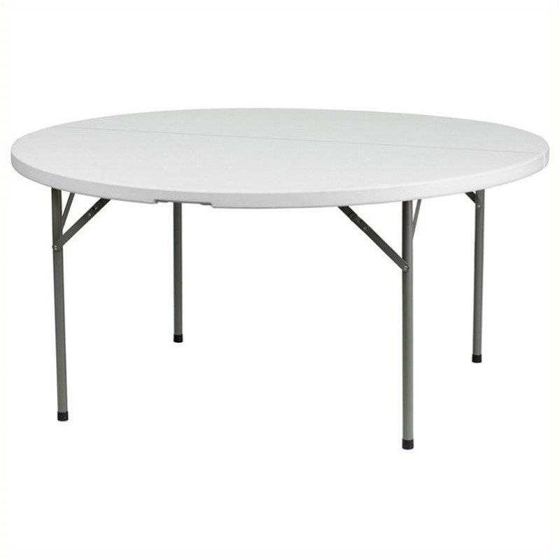 Bowery Hill 60 Inch Round Granite Folding Table in White