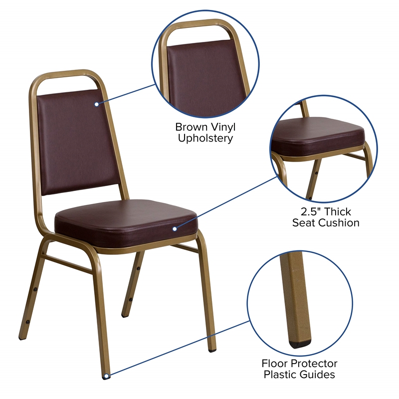 Bowery Hill Vinyl/Metal Trapezoid Back Banquet Stacking Chair in Brown