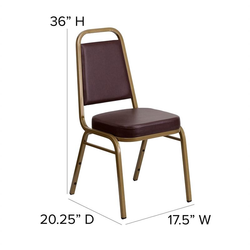 Bowery Hill Vinyl/Metal Trapezoid Back Banquet Stacking Chair in Brown