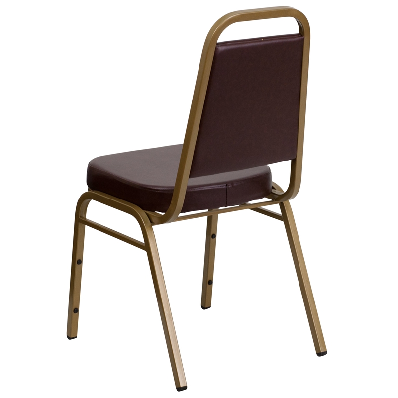 Bowery Hill Vinyl/Metal Trapezoid Back Banquet Stacking Chair in Brown