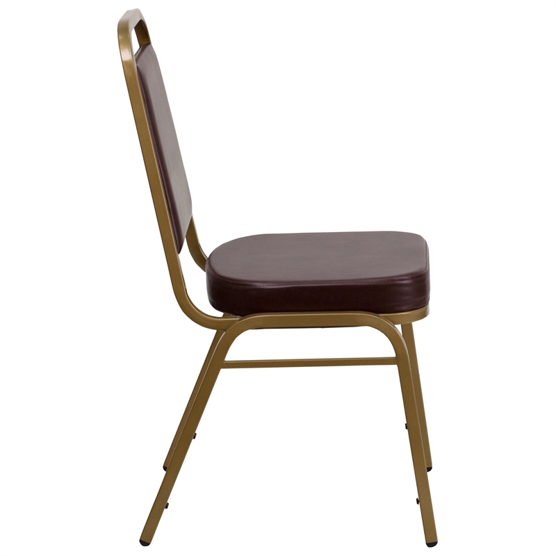 Bowery Hill Vinyl/Metal Trapezoid Back Banquet Stacking Chair in Brown