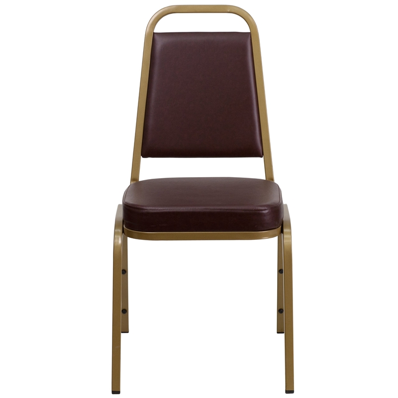 Bowery Hill Vinyl/Metal Trapezoid Back Banquet Stacking Chair in Brown