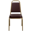 Bowery Hill Vinyl/Metal Trapezoid Back Banquet Stacking Chair in Brown