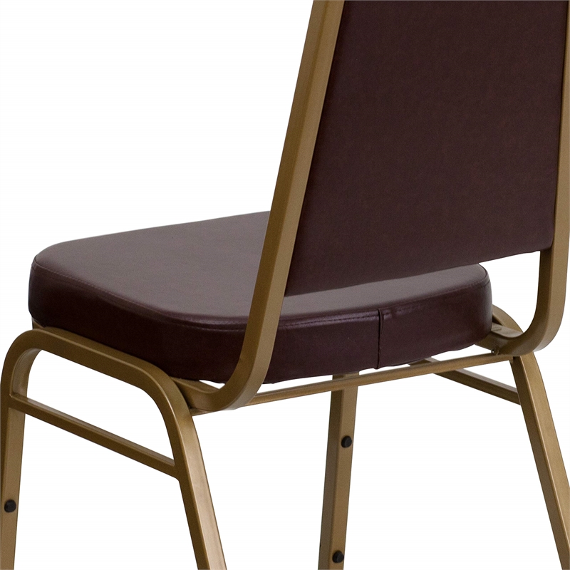 Bowery Hill Vinyl/Metal Trapezoid Back Banquet Stacking Chair in Brown