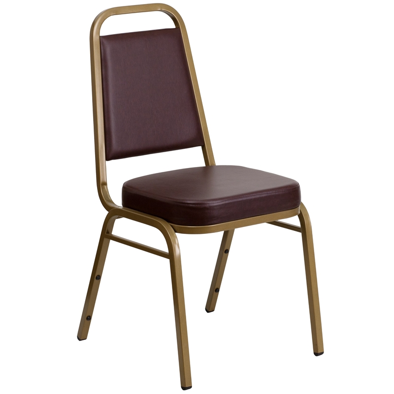 Bowery Hill Vinyl/Metal Trapezoid Back Banquet Stacking Chair in Brown