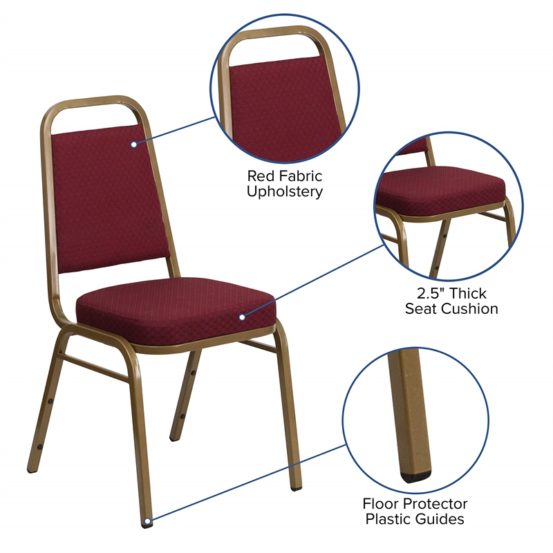 Bowery Hill Fabric/Metal Trapezoid Back Banquet Stacking Chair in Burgundy Red