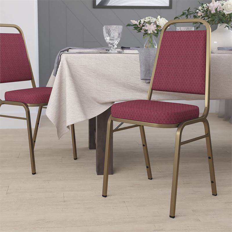 Bowery Hill Fabric/Metal Trapezoid Back Banquet Stacking Chair in Burgundy Red