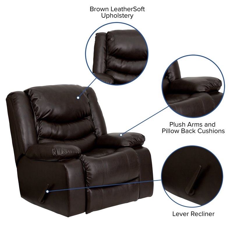 Bowery Hill Modern LeatherSoft Plush Arms Rocker Recliner in Brown