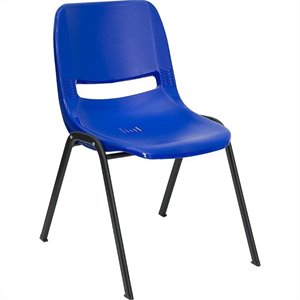 bowery hill ergonomic shell stacking chair in blue