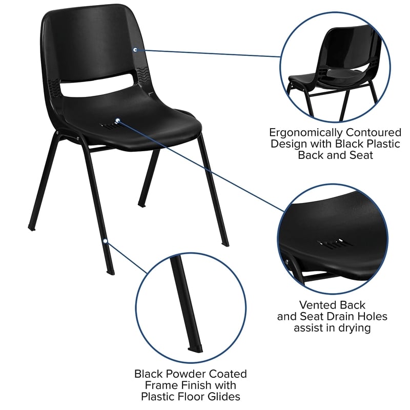 Bowery Hill Ergonomic Shell Stacking Chair in Black