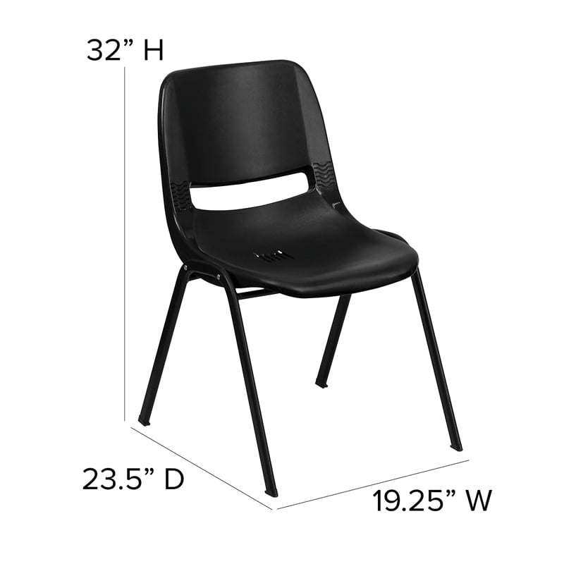 Bowery Hill Ergonomic Shell Stacking Chair in Black