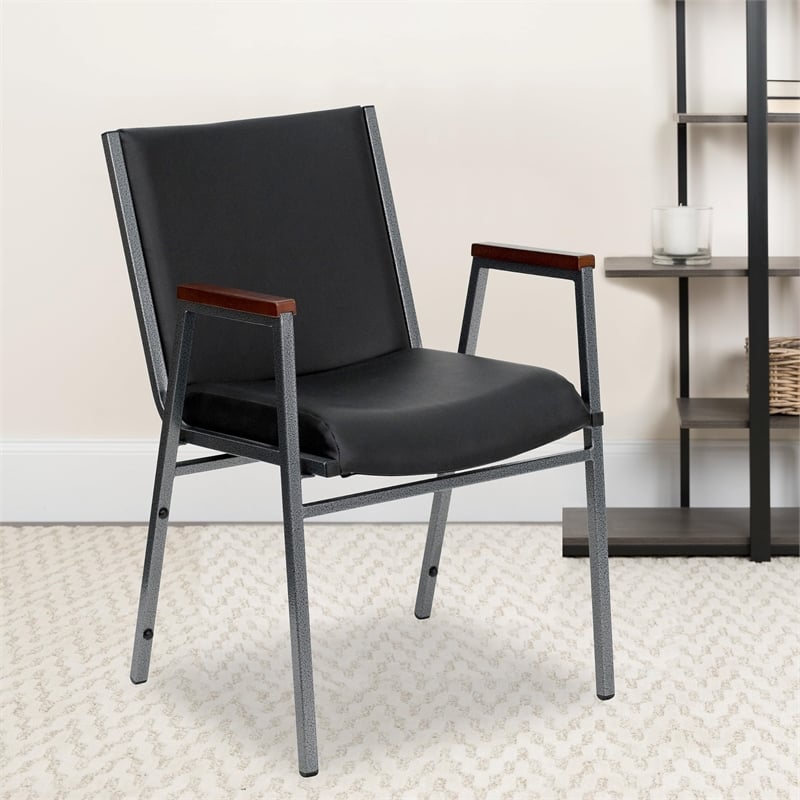 Bowery Hill Upholstered Stacking Chair in Black Vinyl