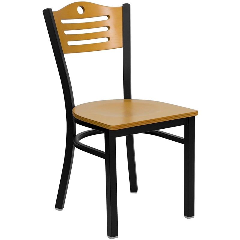 Bowery Hill Black Slat Back Metal Restaurant Dining Chair