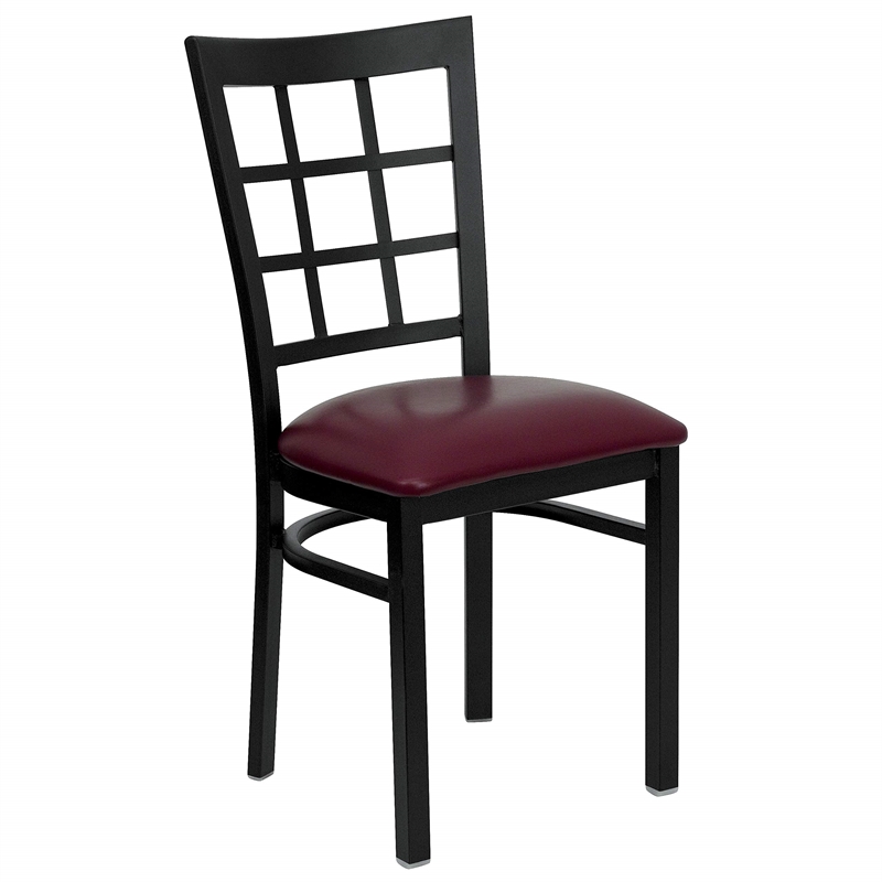 Bowery Hill Black Window Back Dining Chair in Burgundy