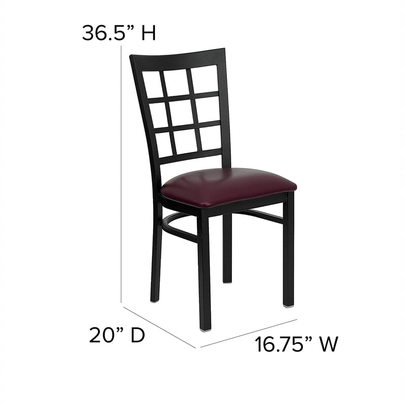 Bowery Hill Black Window Back Dining Chair in Burgundy