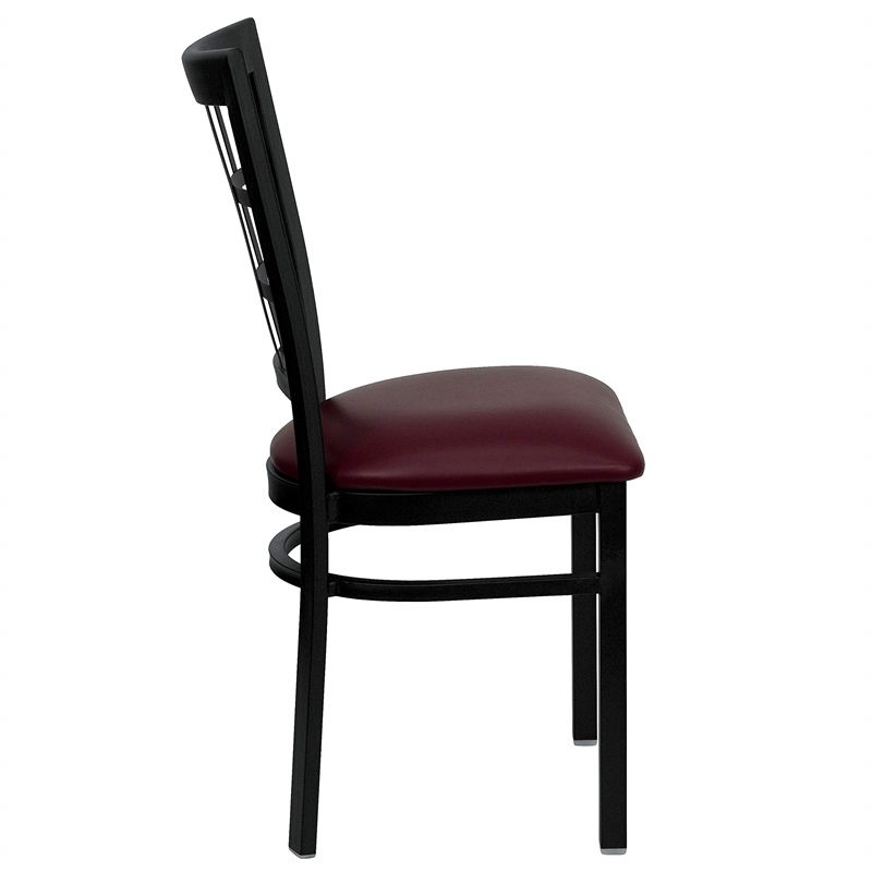 Bowery Hill Black Window Back Dining Chair in Burgundy