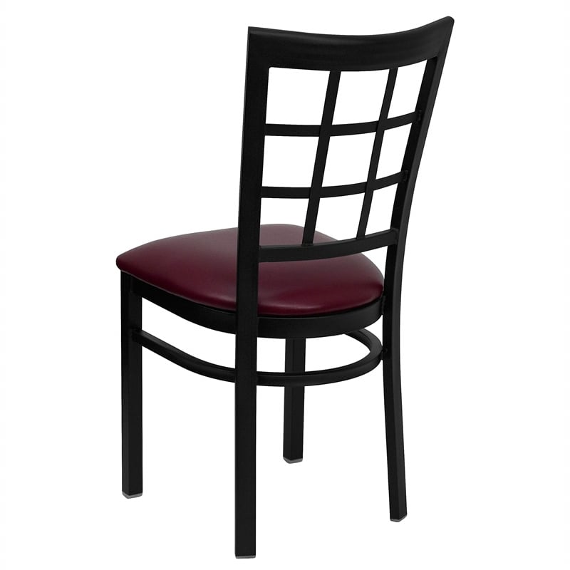 Bowery Hill Black Window Back Dining Chair in Burgundy