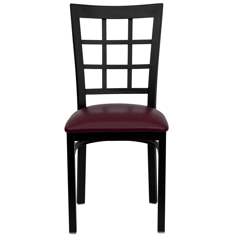 Bowery Hill Black Window Back Dining Chair in Burgundy