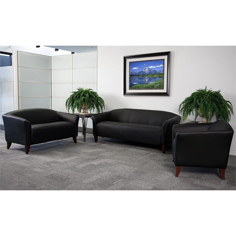 Bowery Hill Transitional Leather Upholstered Chair in Black/Cherry