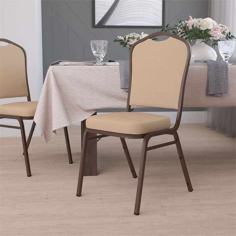 Bowery Hill Transitional Vinyl/Steel Banquet Stacking Chair in Tan