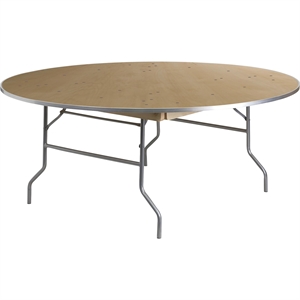 Bowery Hill Round Birchwood Folding Banquet Table in Silver