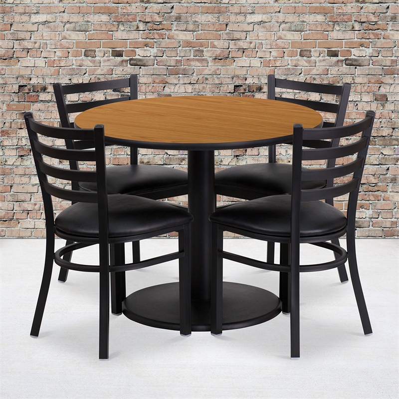 Bowery Hill 5 Piece Round Laminate Table Set in Black and Natural