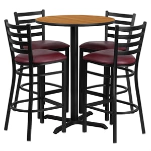 Bowery Hill 5 Piece Round Laminate Table Set in Natural and Black