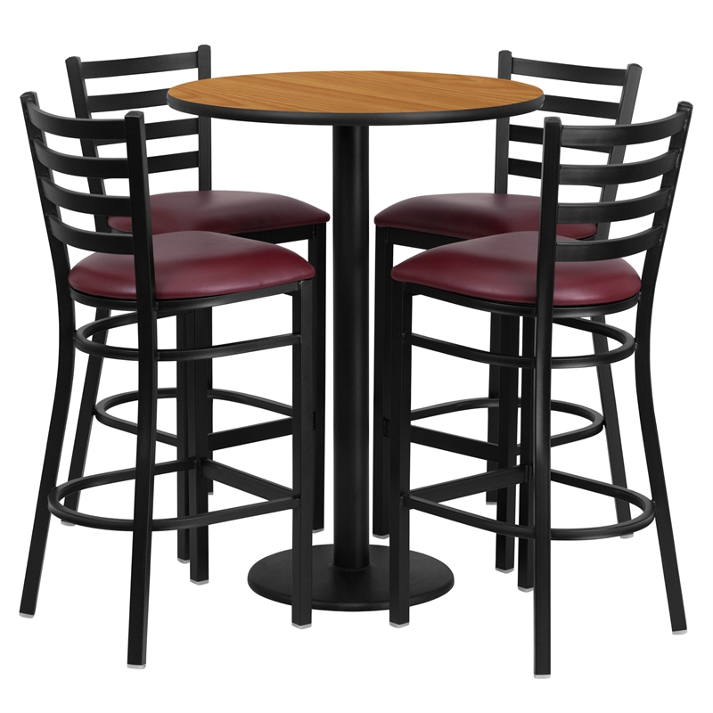 Bowery Hill 5 Piece Round Laminate Table Set in Natural and Black